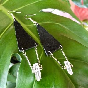Leather and Quartz Crystal Earrings